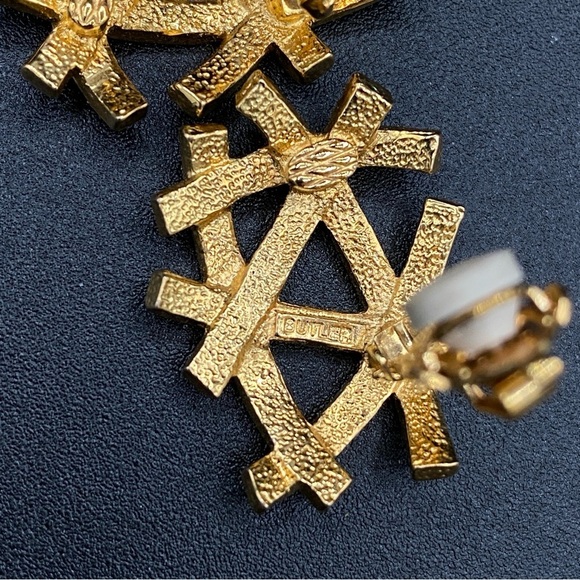 Vintage Signed Butler Abstract Rhinestone Studded Bird Nest Earrings clip on - Picture 6 of 11